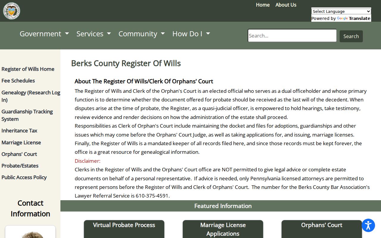 Exeter Township past residents probate route at the Berks Register of Wills office