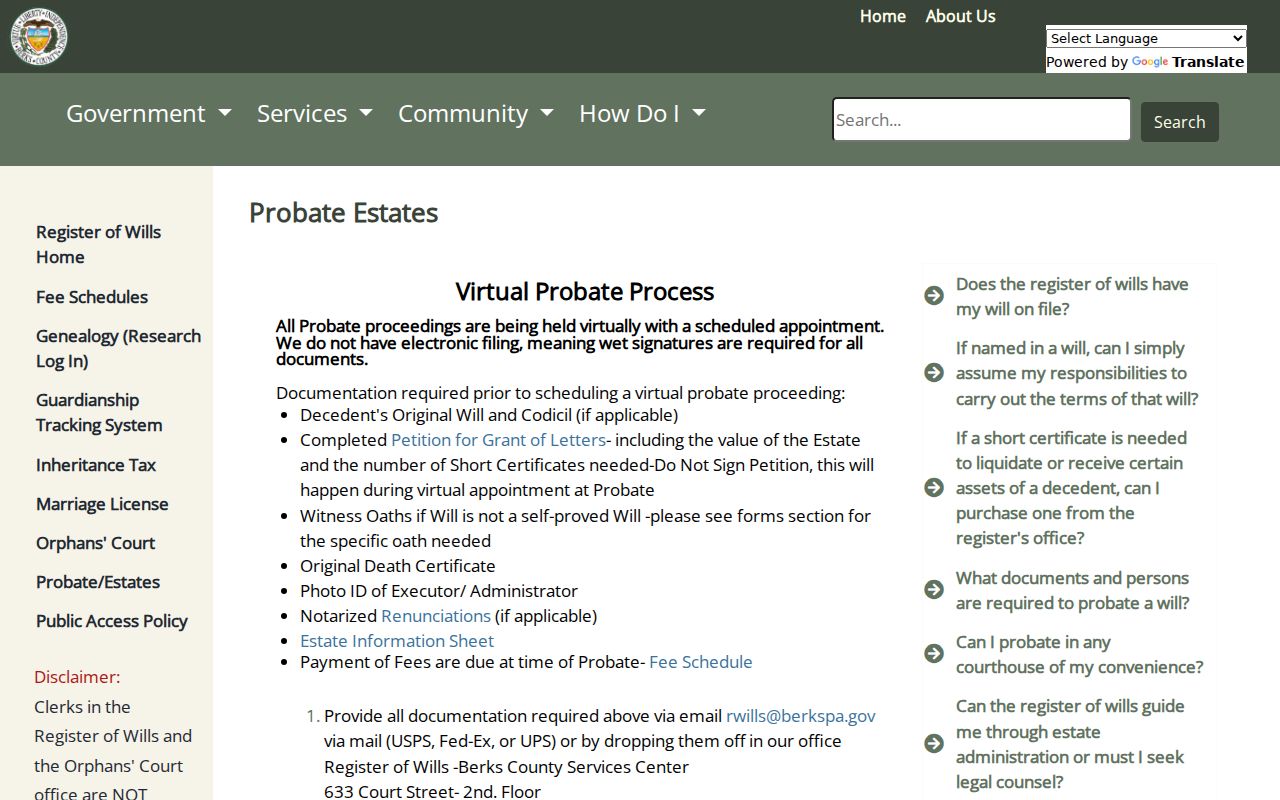 Exeter Township past residents estate research using Berks probate guidance