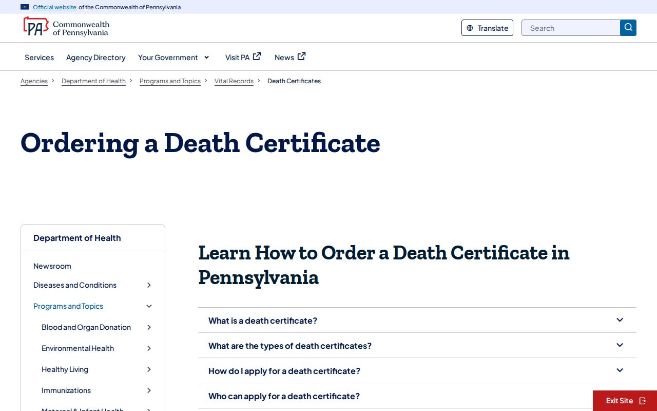 Exeter Township resident lookup through Pennsylvania death certificate records